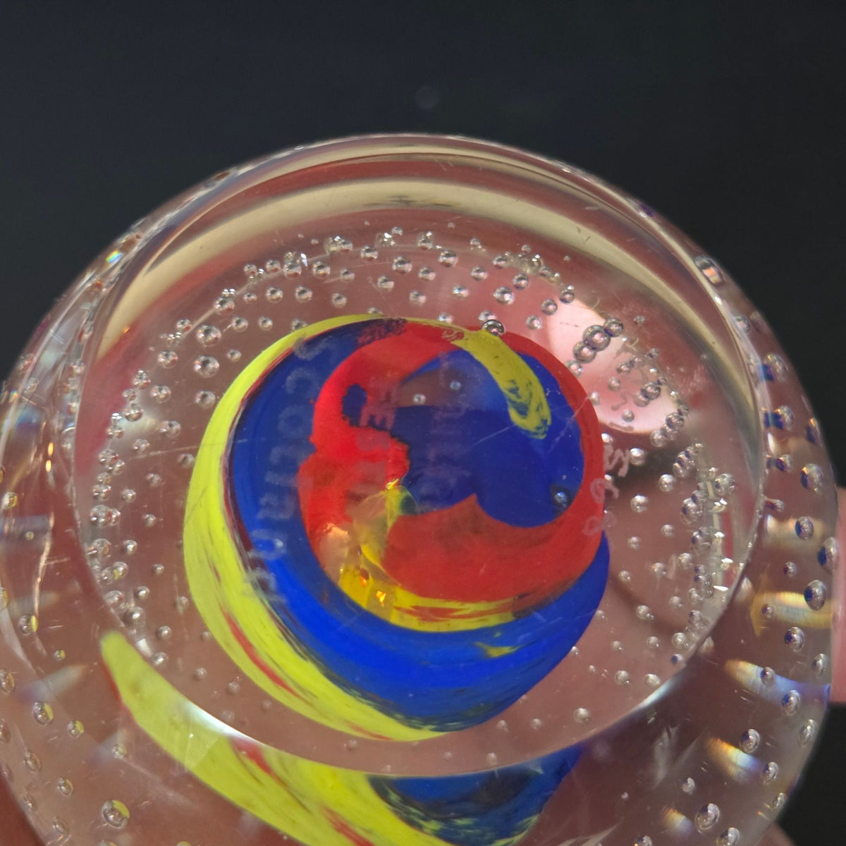 Caithness Scotland Multicolor Art Glass Paperweight With Controlled Bubbles & Swirls