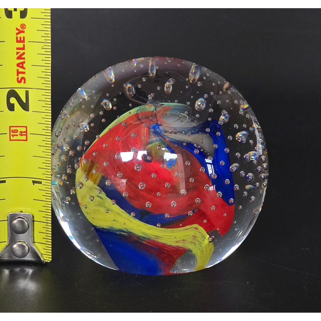 Caithness Scotland Multicolor Art Glass Paperweight With Controlled Bubbles & Swirls