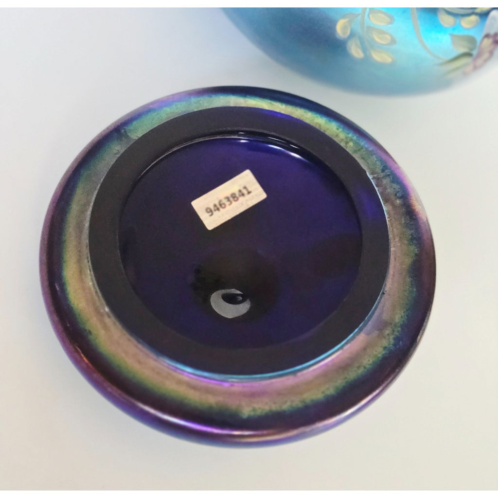 Fenton Glass Favrene Puff Box Honor Collection Cobalt Hand Painted, Signed Numbered 415