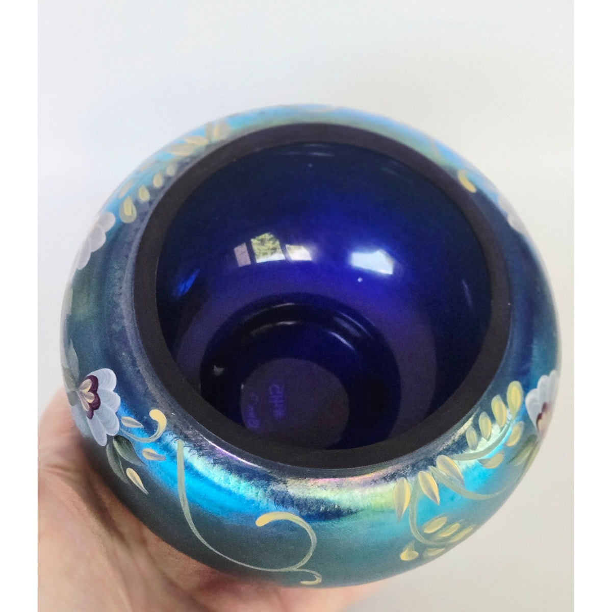 Fenton Glass Favrene Puff Box Honor Collection Cobalt Hand Painted, Signed Numbered 415