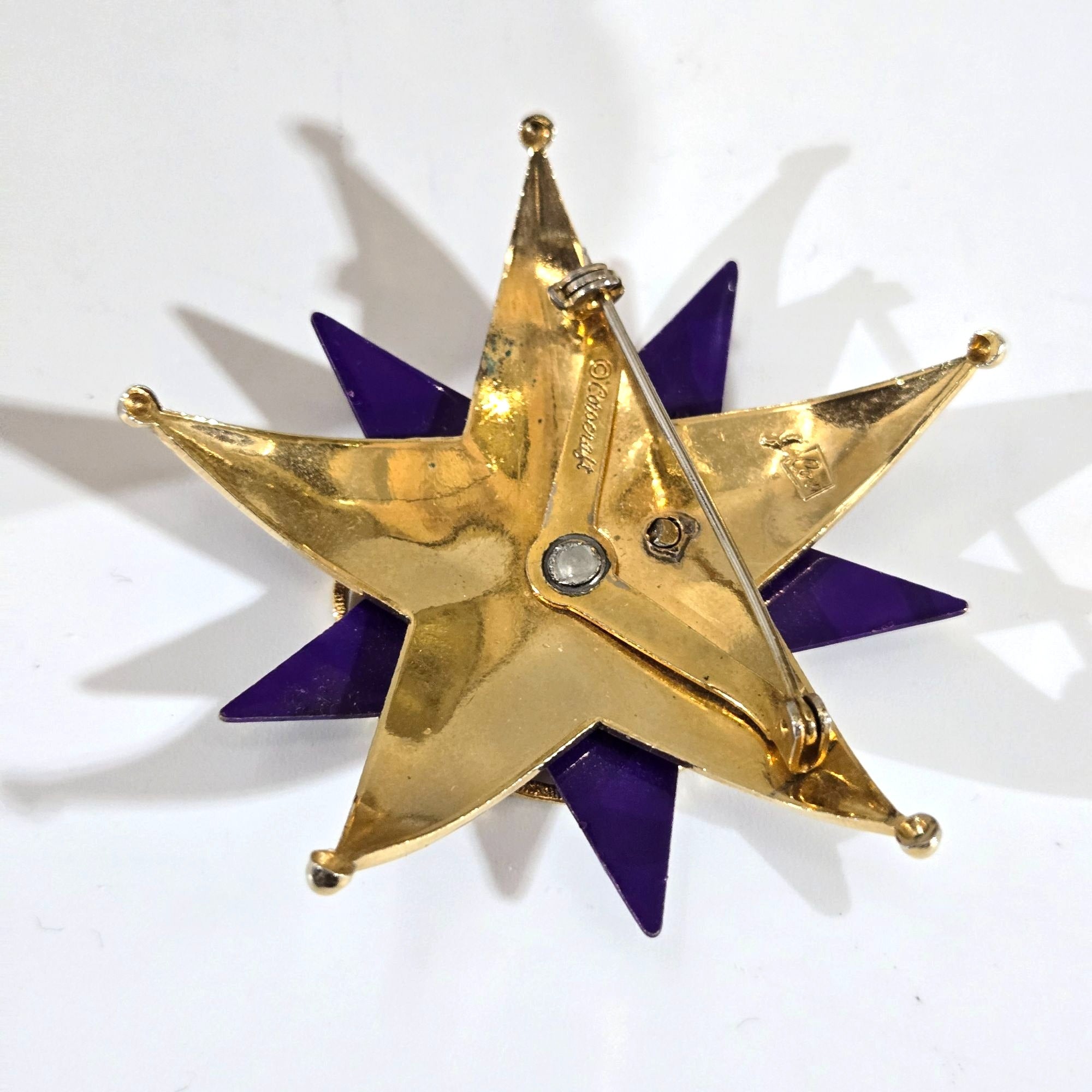 Coro Corocraft Brooch Star Coin Shape Purple, Copper Enamel Brooch