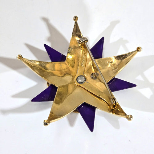 Coro Corocraft Brooch Star Coin Shape Purple, Copper Enamel Brooch
