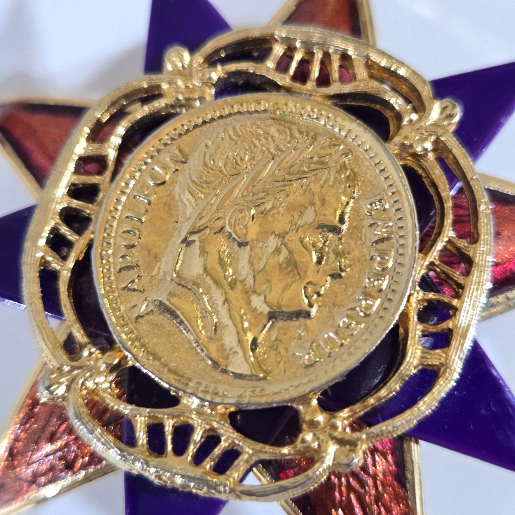 Coro Corocraft Brooch Star Coin Shape Purple, Copper Enamel Brooch
