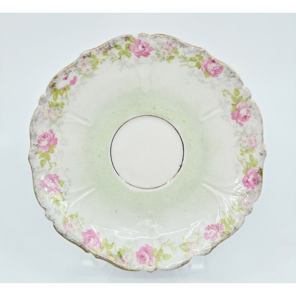 Antique Prussian Mini Tea Cup & Saucer With Pink & Blue Floral Design & Gold