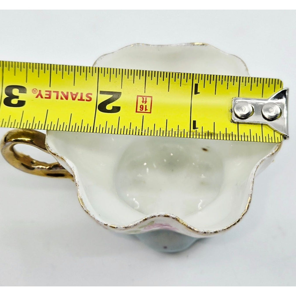 Antique Prussian Mini Tea Cup & Saucer With Pink & Blue Floral Design & Gold