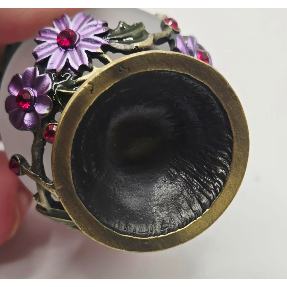 Purple Glass Perfume Bottle With Floral brass ormolu red crystals