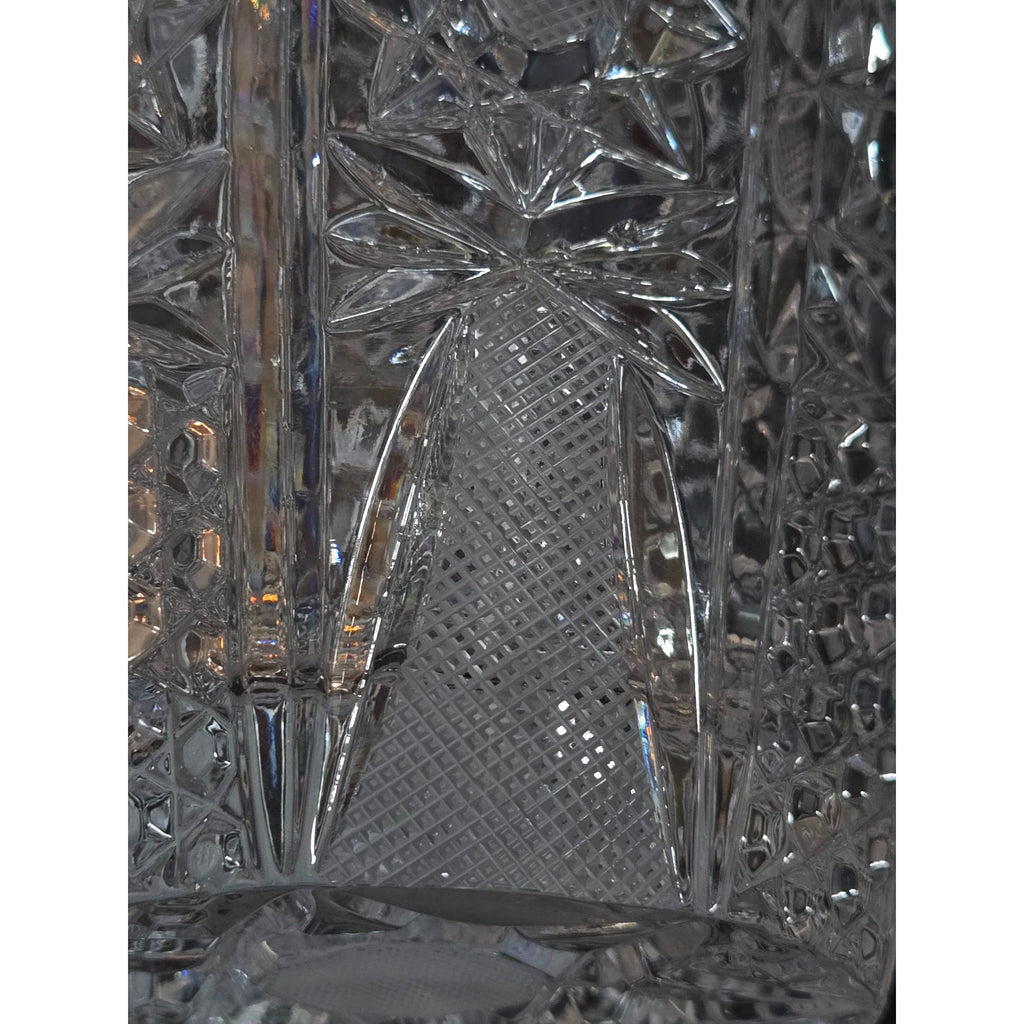 Vintage Queens Lace Bohemian Crystal Cut Glass Vase With Starburst Designs & Scalloped Rim