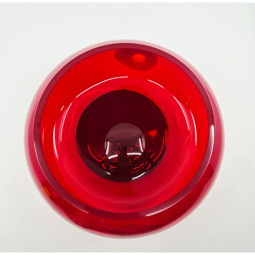 La Murrina Polifemo Murano Red Handblown Art Glass Bowl w/ Decorative Eye Design