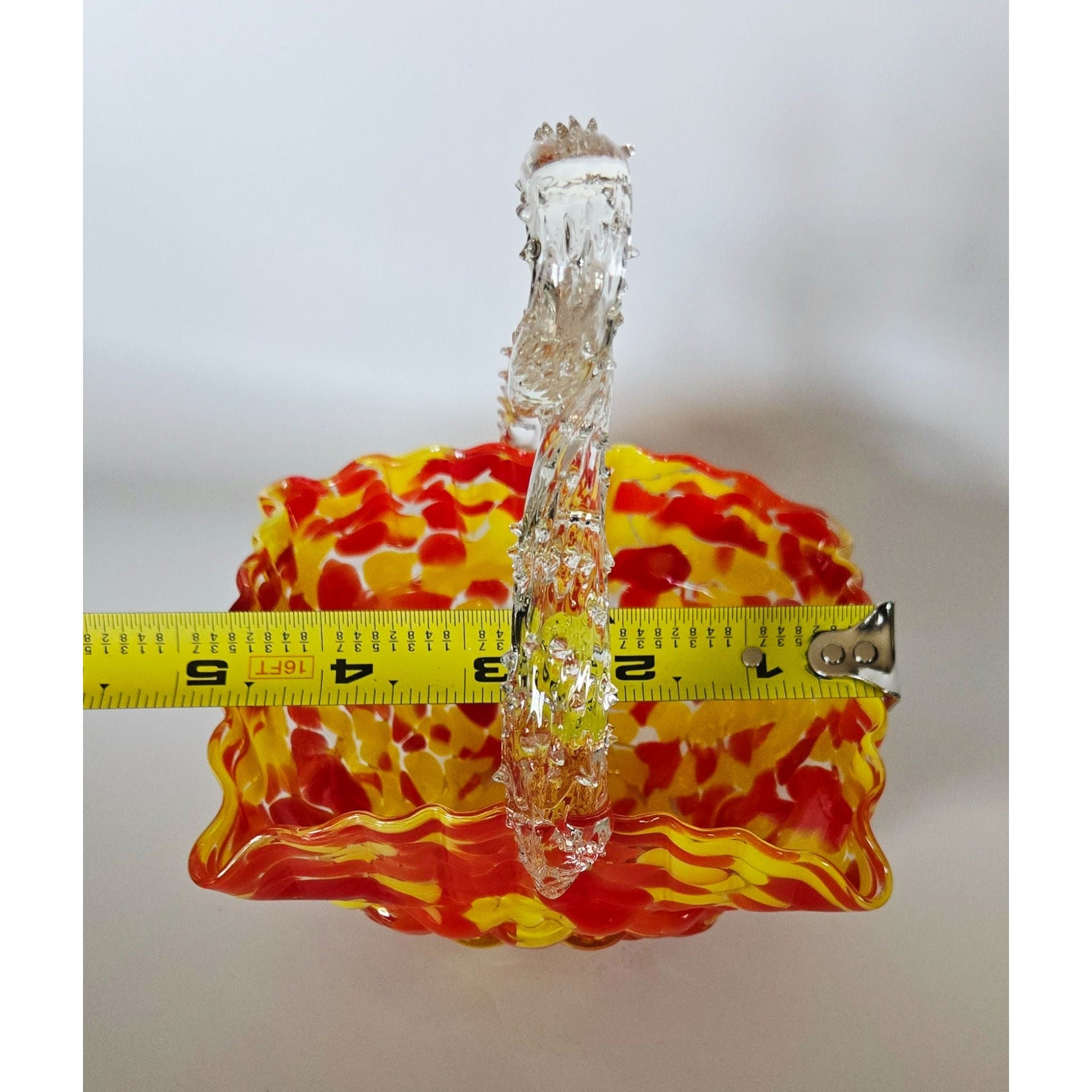 Franz Welz Victorian Czech Basket Red & Yellow Splatter Speckled Design Decorative Thorn Handle