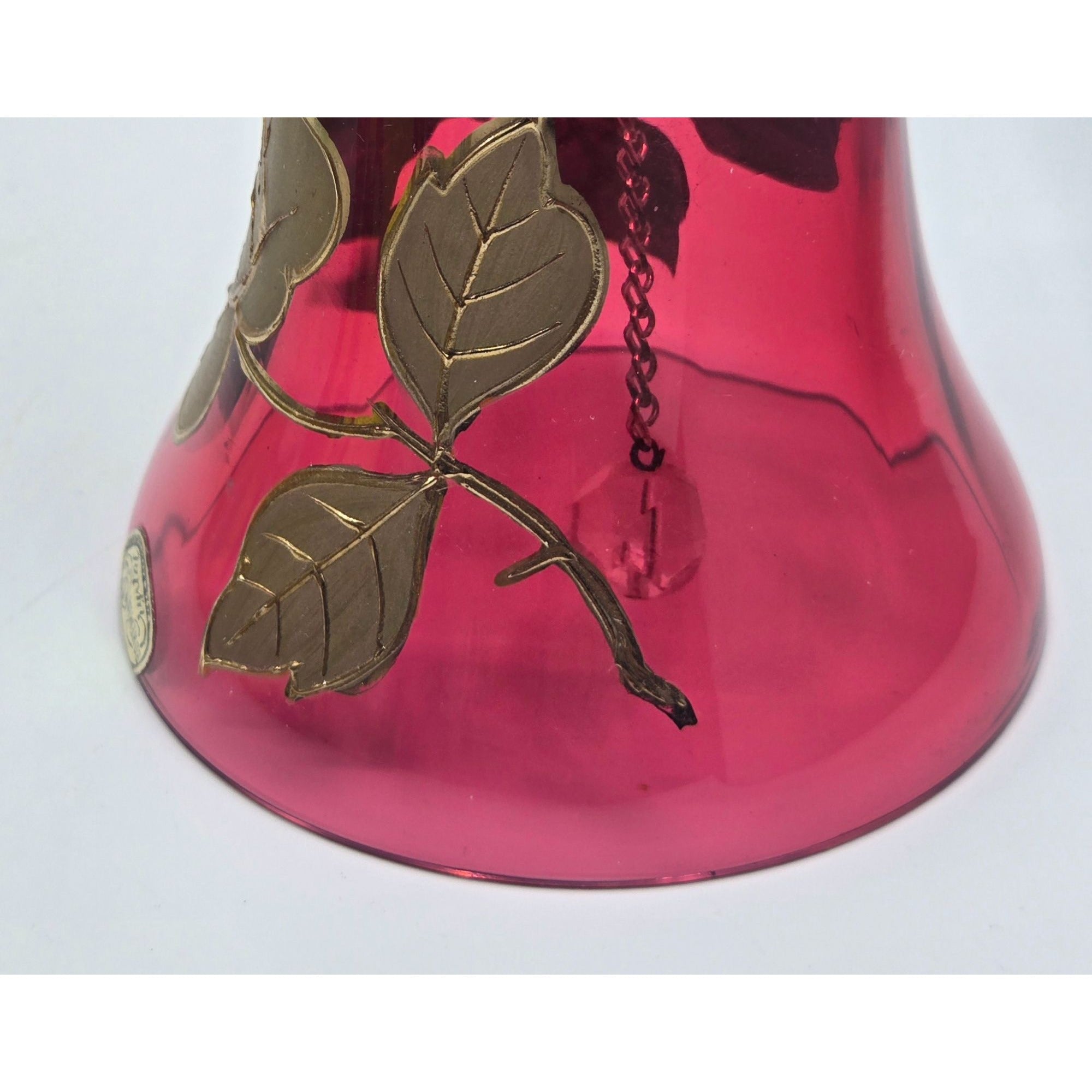Bohemian Hand-Painted Ruby Red Glass Bell With Gold Floral Design Collectible Home Decor Accent