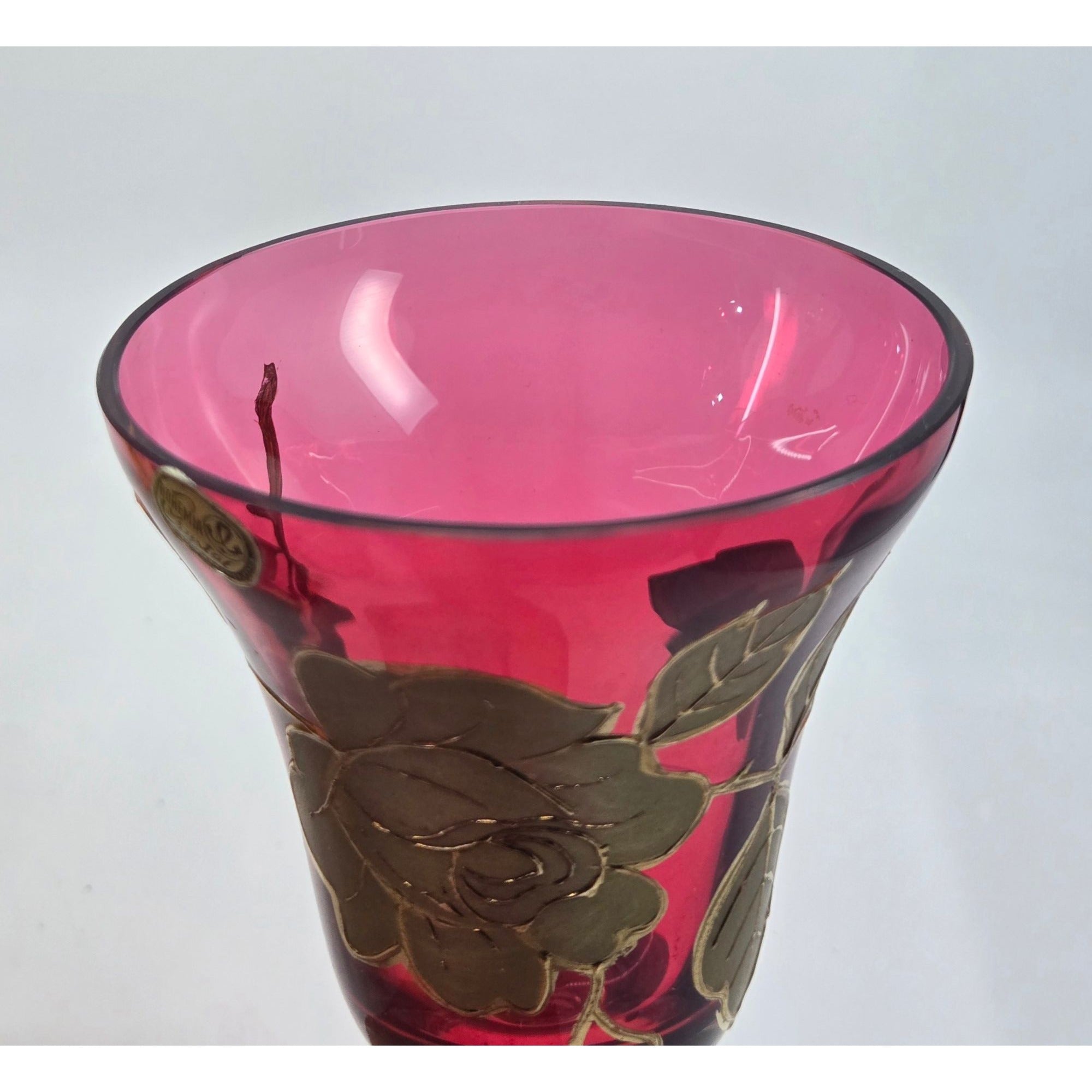 Bohemian Hand-Painted Ruby Red Glass Bell With Gold Floral Design Collectible Home Decor Accent
