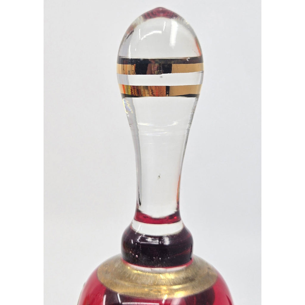 Bohemian Hand-Painted Ruby Red Glass Bell With Gold Floral Design Collectible Home Decor Accent