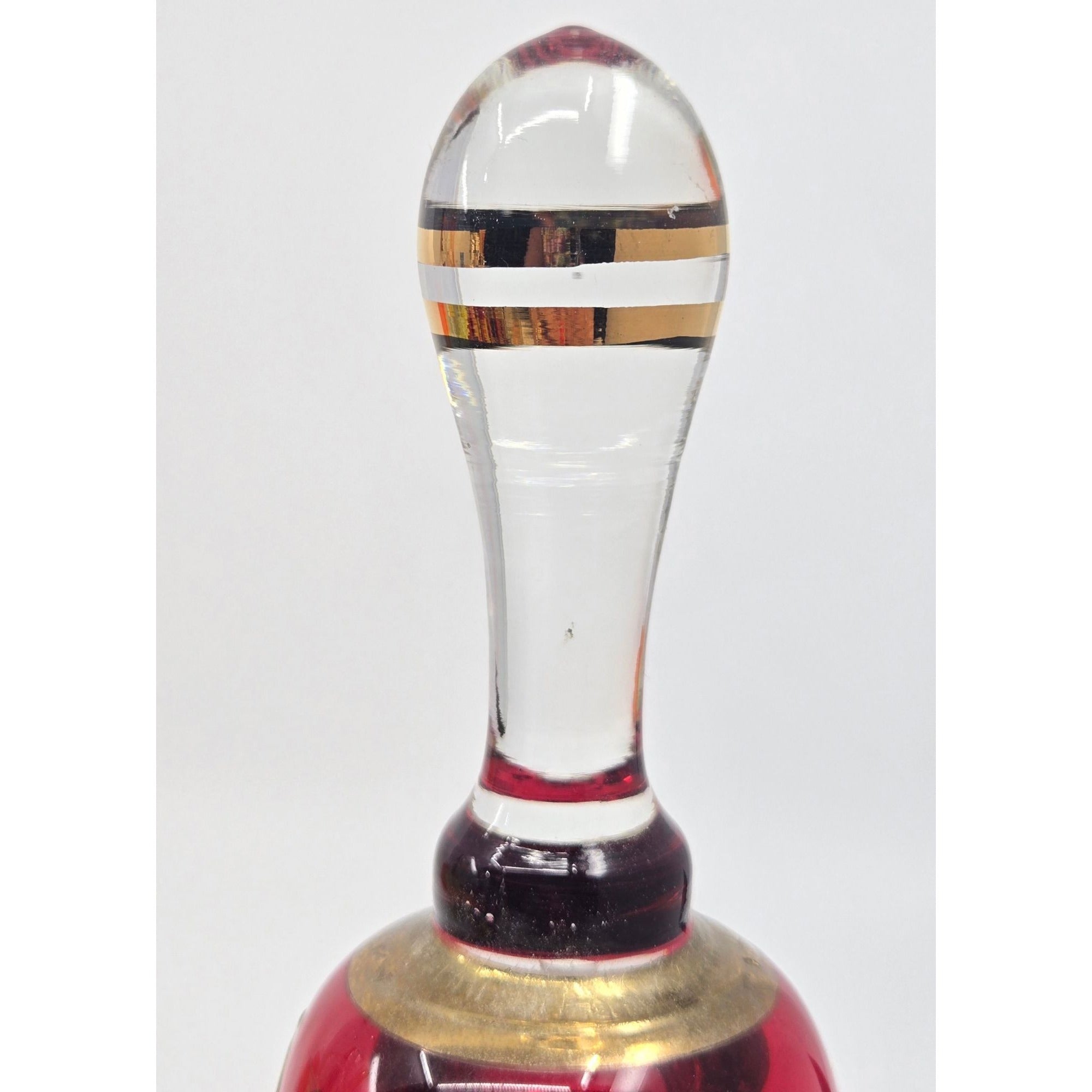 Bohemian Hand-Painted Ruby Red Glass Bell With Gold Floral Design Collectible Home Decor Accent