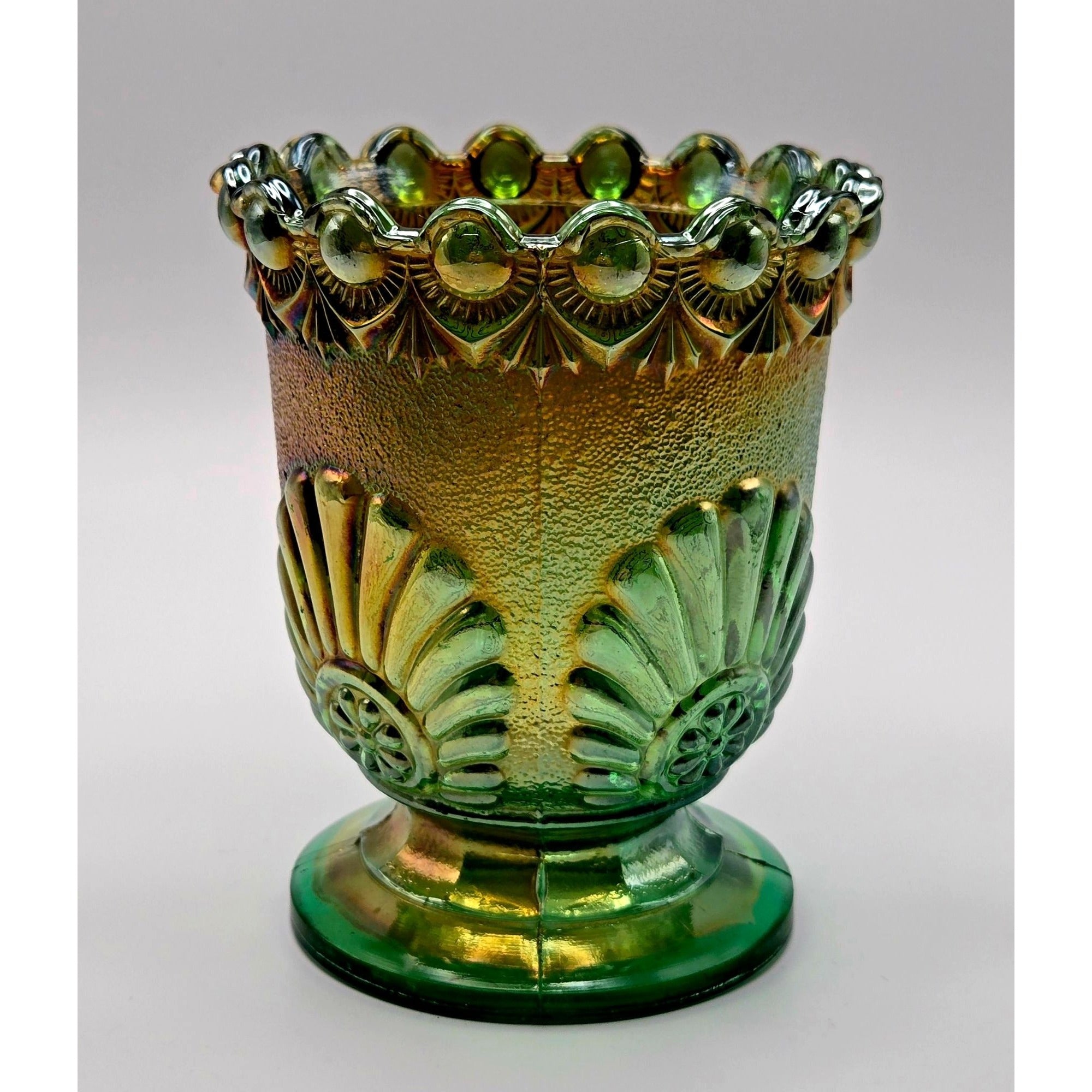 ANTIQUE EAPG Westmorland Shell and Jewel Green carnival Glass Sugar Bowl, No Lid