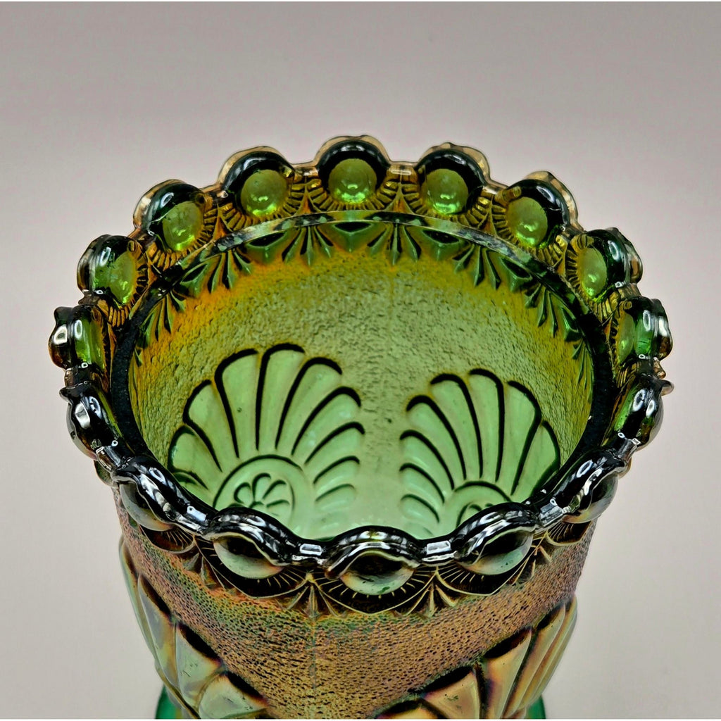 ANTIQUE EAPG Westmorland Shell and Jewel Green carnival Glass Sugar Bowl, No Lid