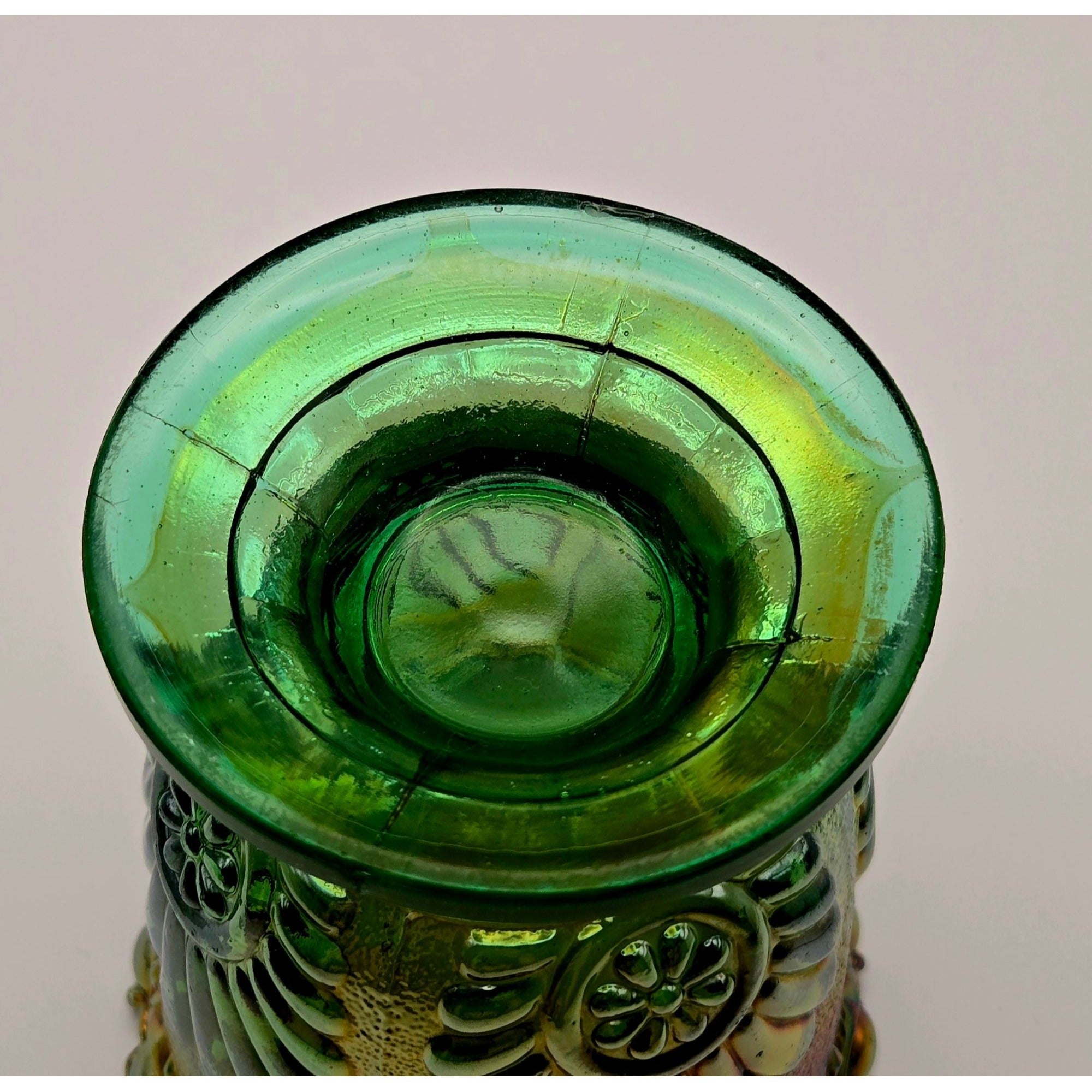 ANTIQUE EAPG Westmorland Shell and Jewel Green carnival Glass Sugar Bowl, No Lid
