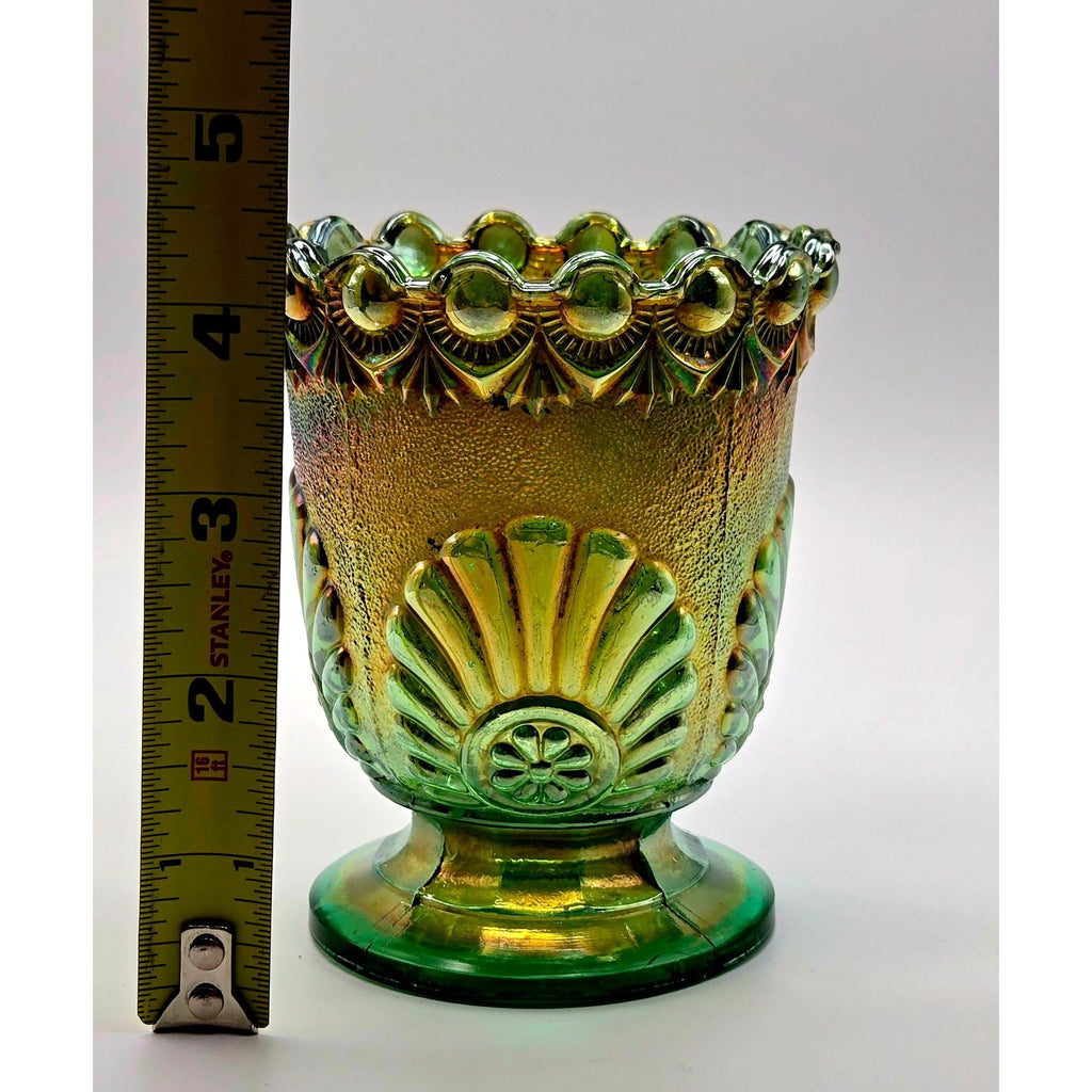 ANTIQUE EAPG Westmorland Shell and Jewel Green carnival Glass Sugar Bowl, No Lid