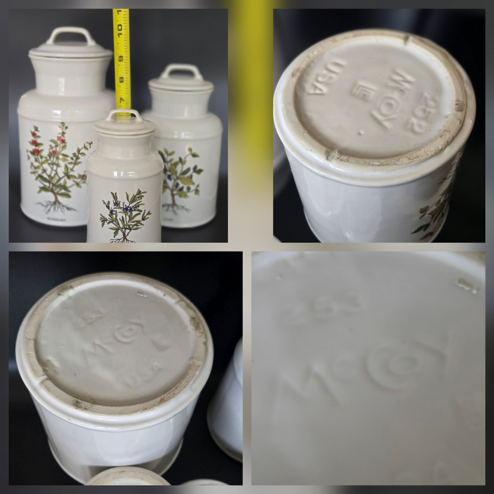 MCCOY Milk Jug Canister Set - Rosemary Laurel Thyme herb theme - floral Kitchen Storage With Lids