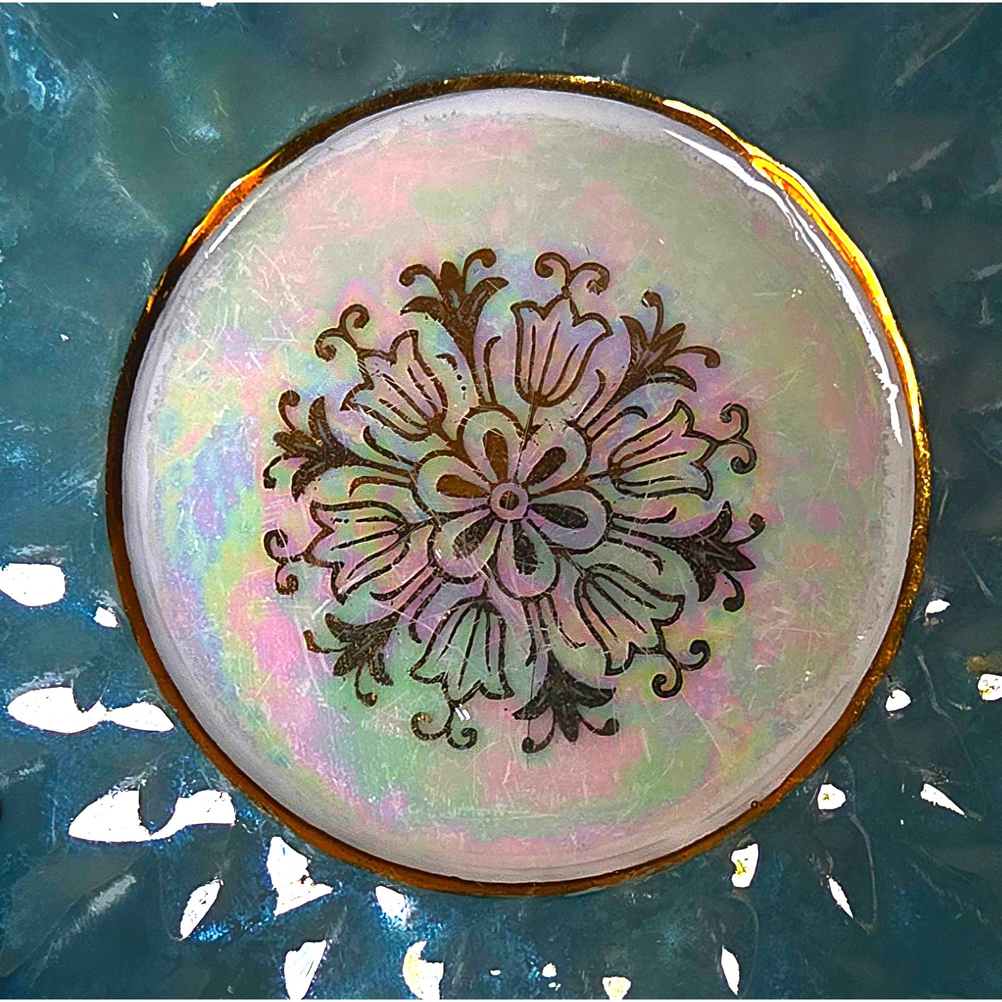 Royal Halsey Vintage Teal & Gold China Geometric Teacup, Iridescent