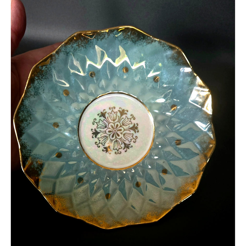 Royal Halsey Vintage Teal & Gold China Geometric Teacup, Iridescent