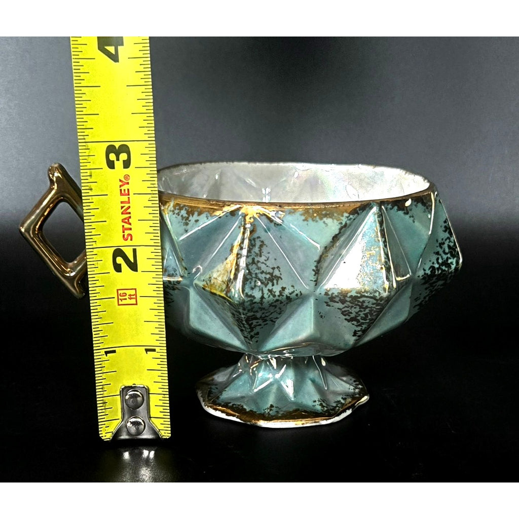 Royal Halsey Vintage Teal & Gold China Geometric Teacup, Iridescent