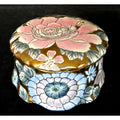 Hand-Painted Porcelain Box Pink & Blue Flowers With Gold Accents