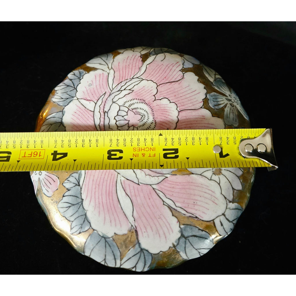 Hand-Painted Porcelain Box Pink & Blue Flowers With Gold Accents