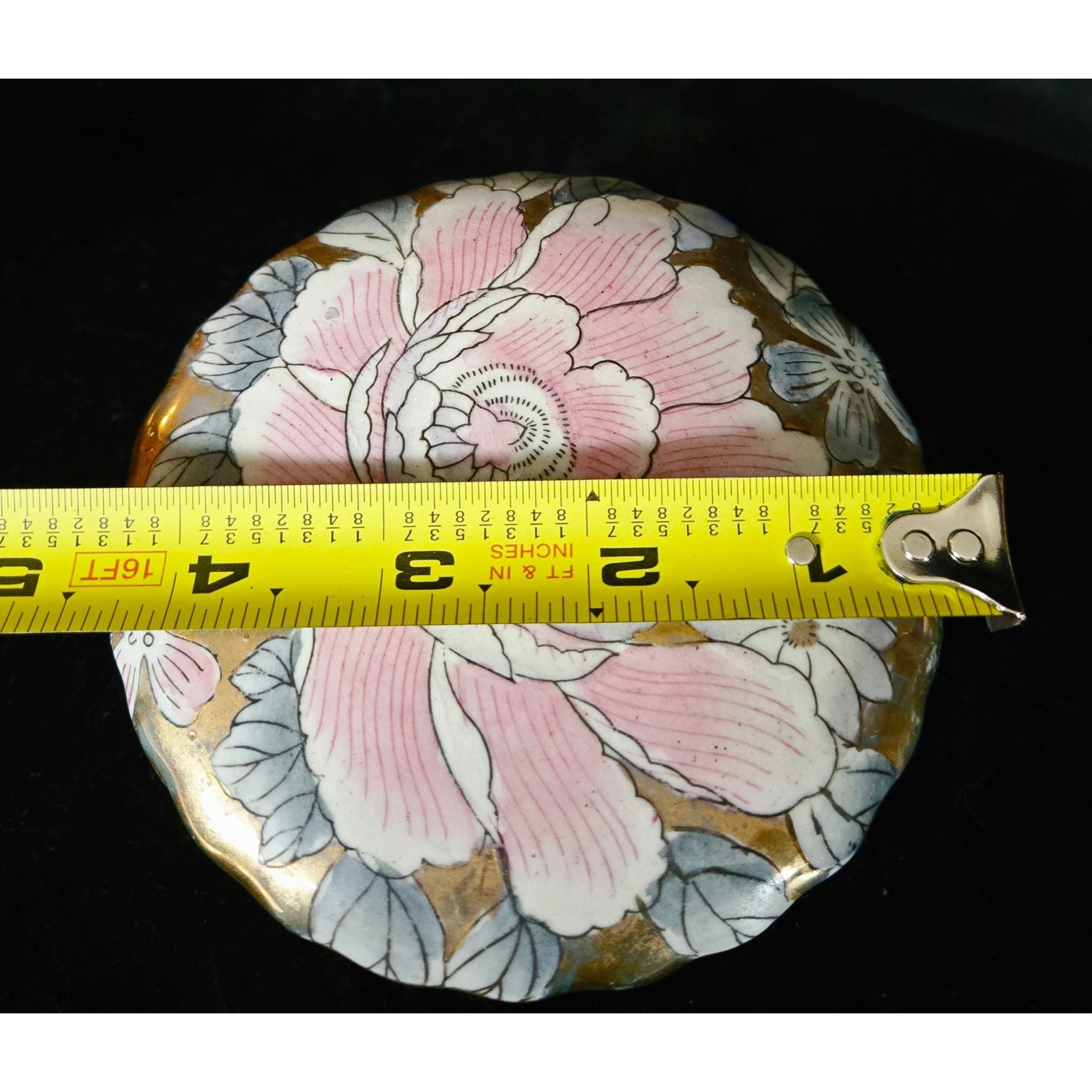 Hand-Painted Porcelain Box Pink & Blue Flowers With Gold Accents