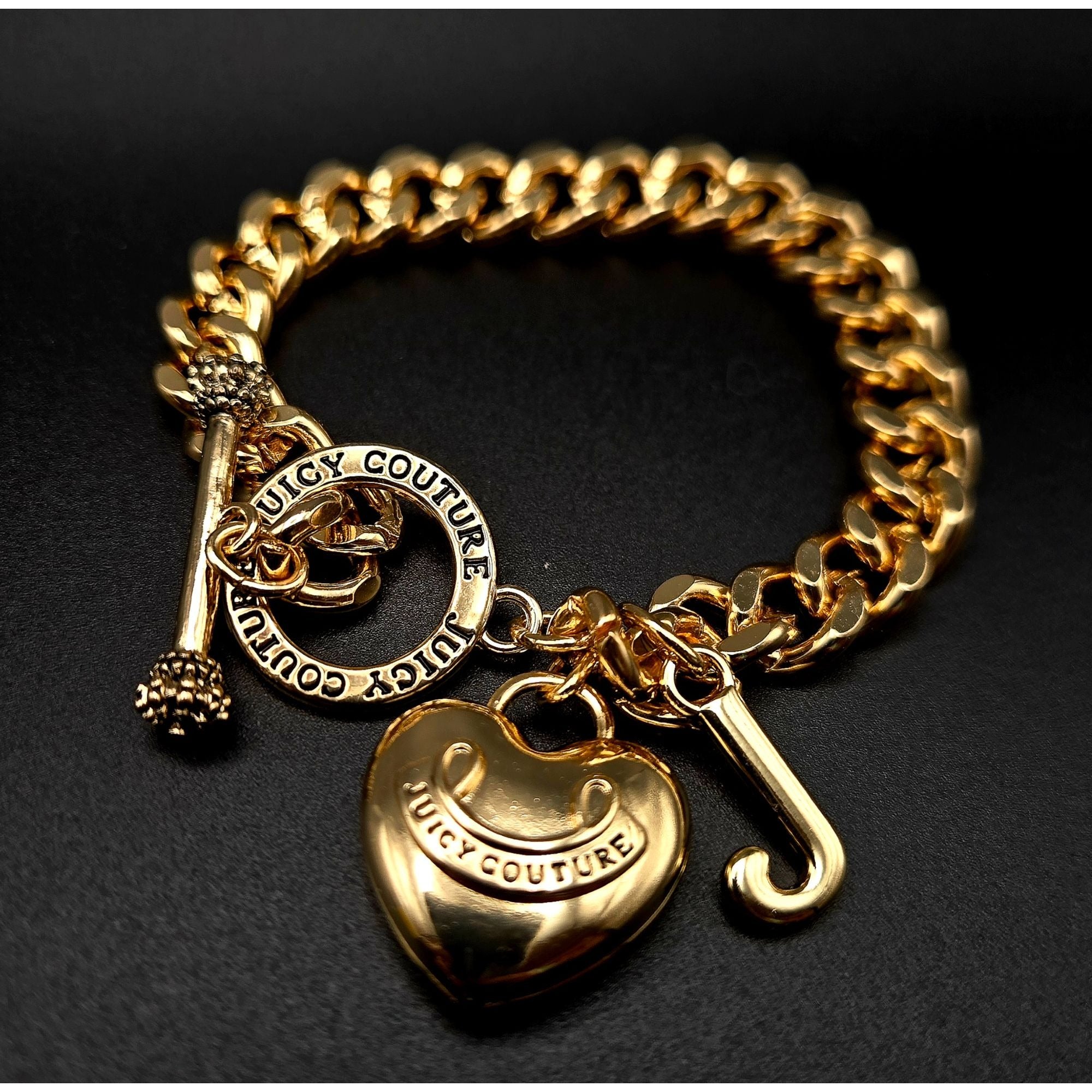 Juicy Couture Heart Toggle Bracelet with Initial and Rhinestones