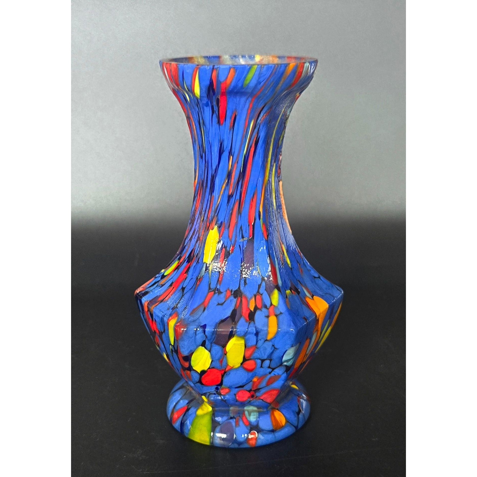 CZECH Art Glass Vase Handblown Multicolor Spotted Design Decorative Collectible