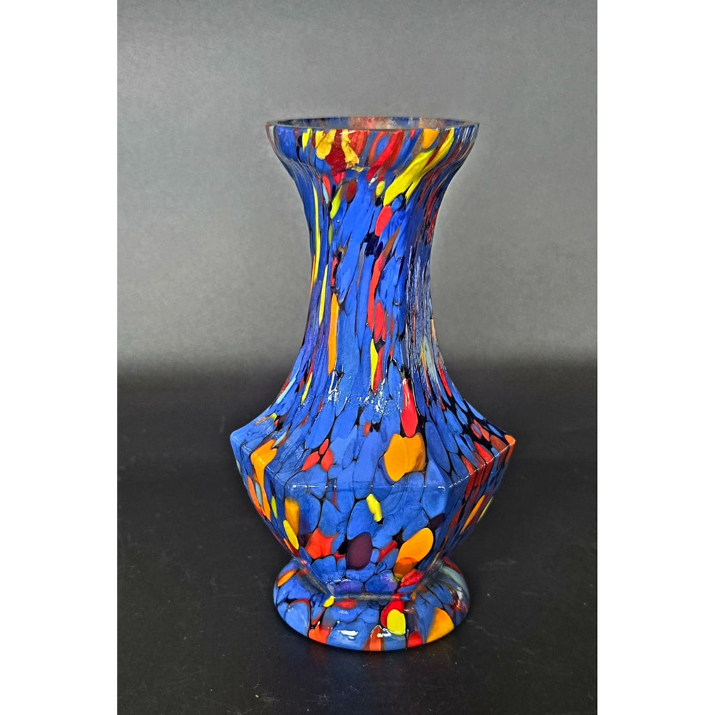 CZECH Art Glass Vase Handblown Multicolor Spotted Design Decorative Collectible