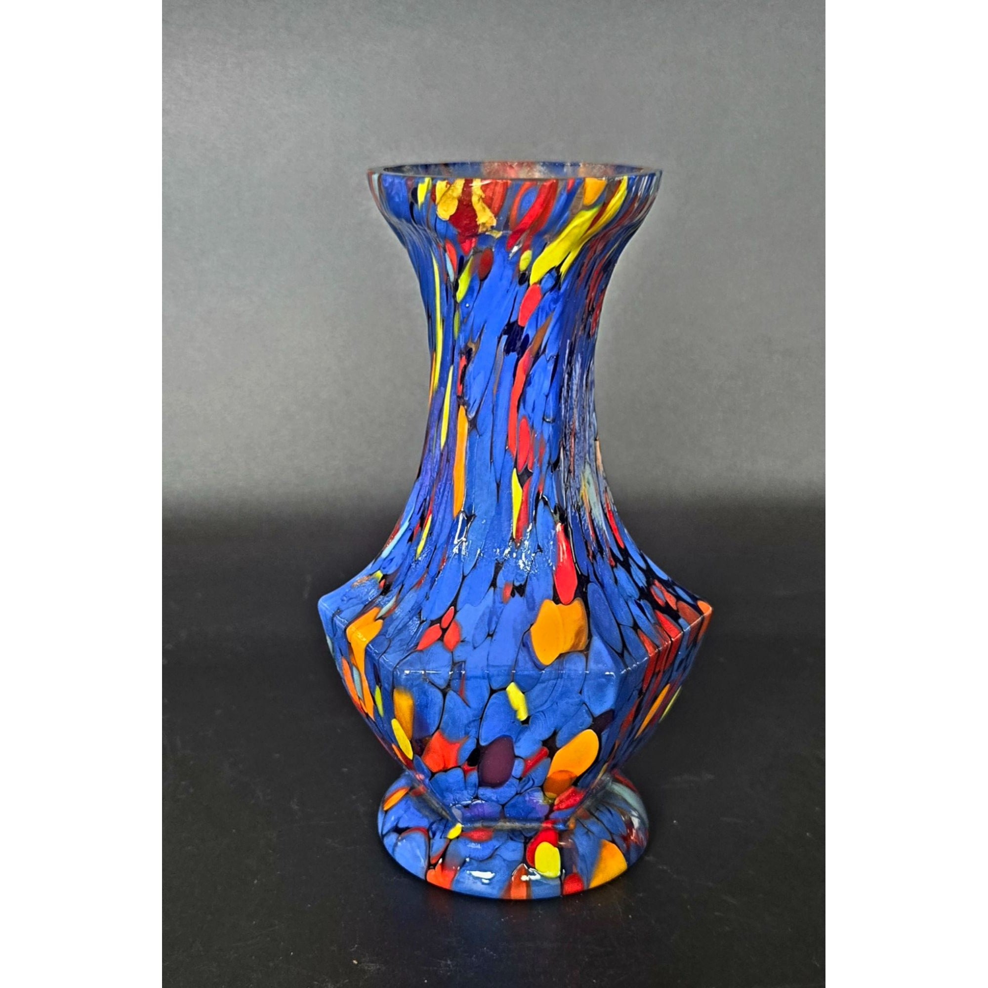 CZECH Art Glass Vase Handblown Multicolor Spotted Design Decorative Collectible