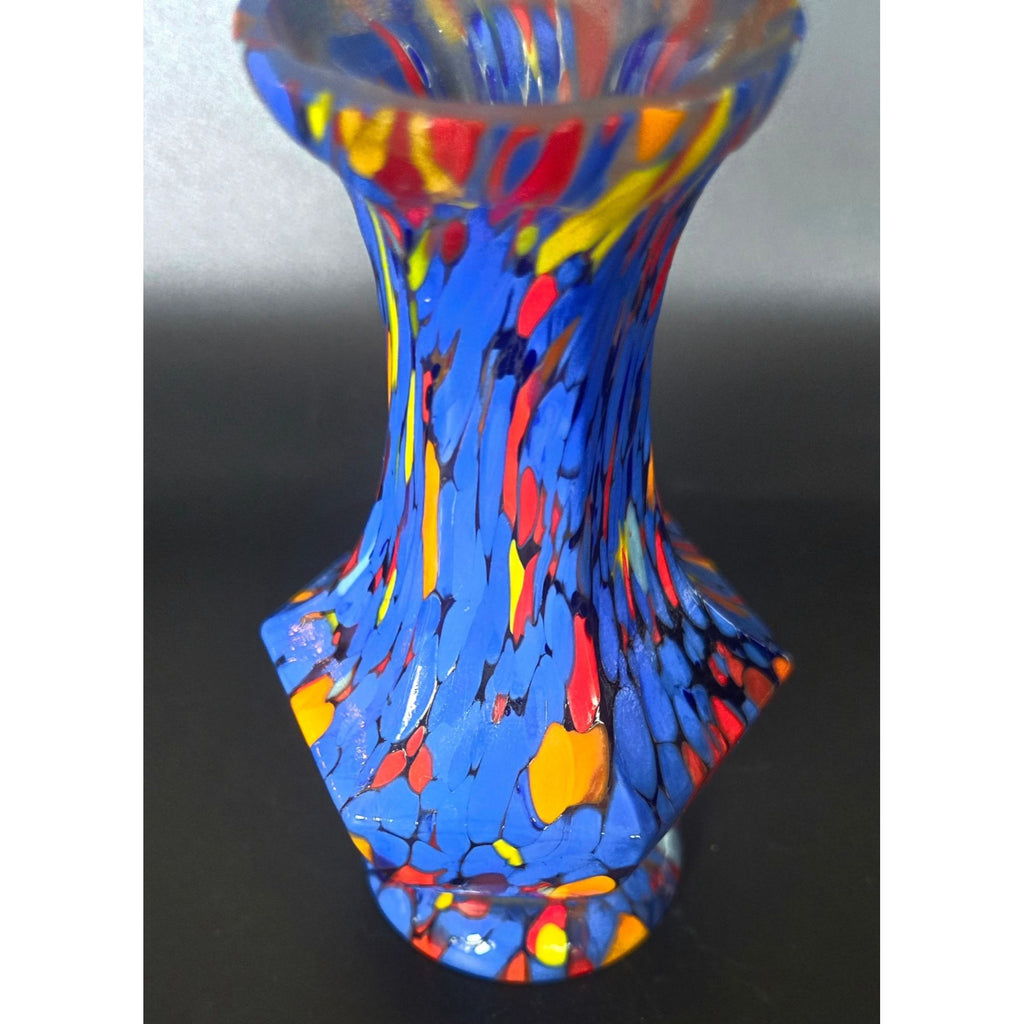 CZECH Art Glass Vase Handblown Multicolor Spotted Design Decorative Collectible