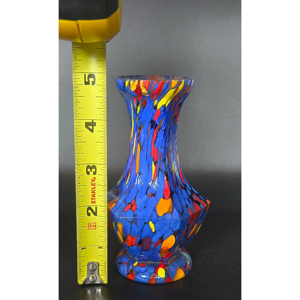 CZECH Art Glass Vase Handblown Multicolor Spotted Design Decorative Collectible