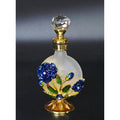 Decorative Gold & Blue Enameled Perfume Bottle With Glass Stopper