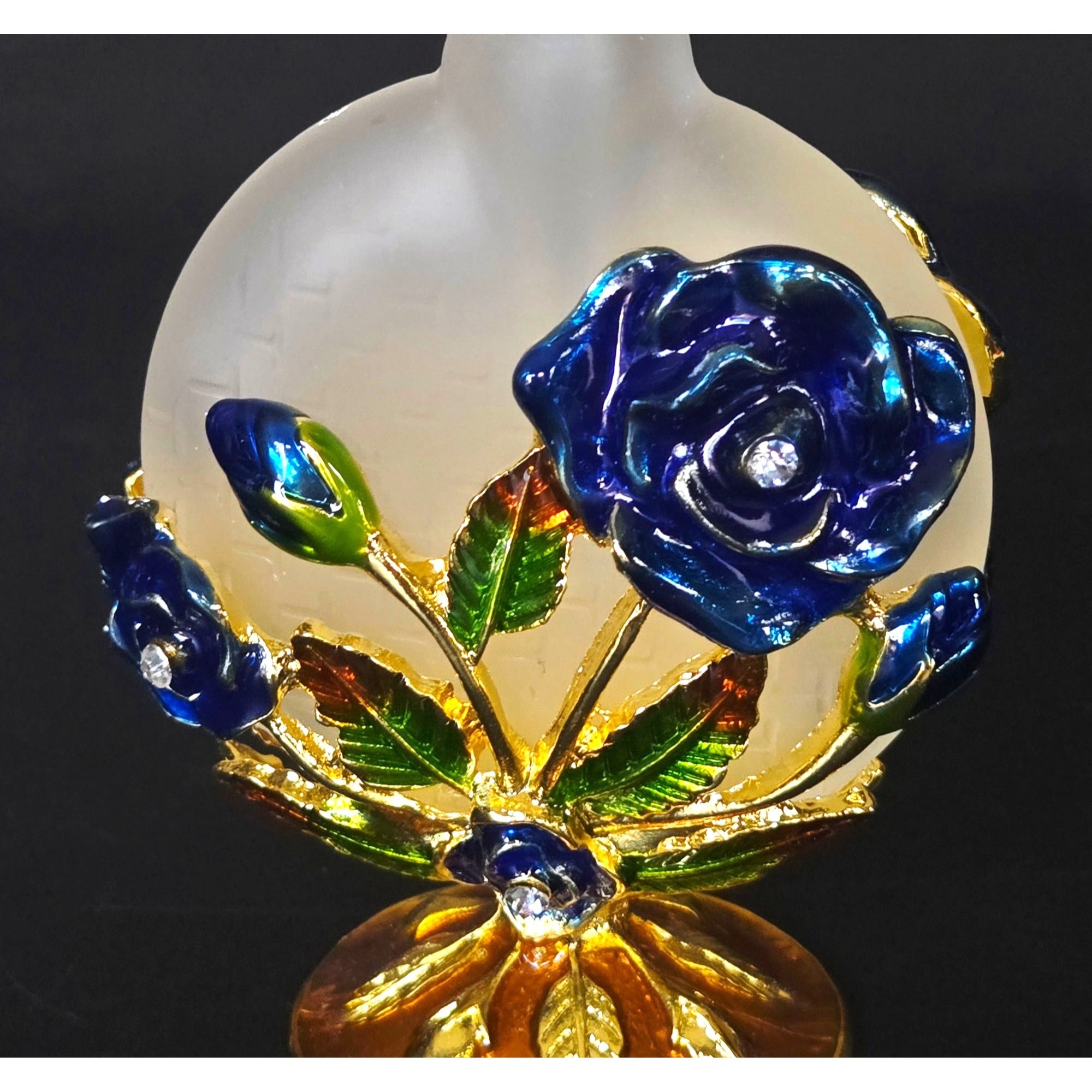 Decorative Gold & Blue Enameled Perfume Bottle With Glass Stopper