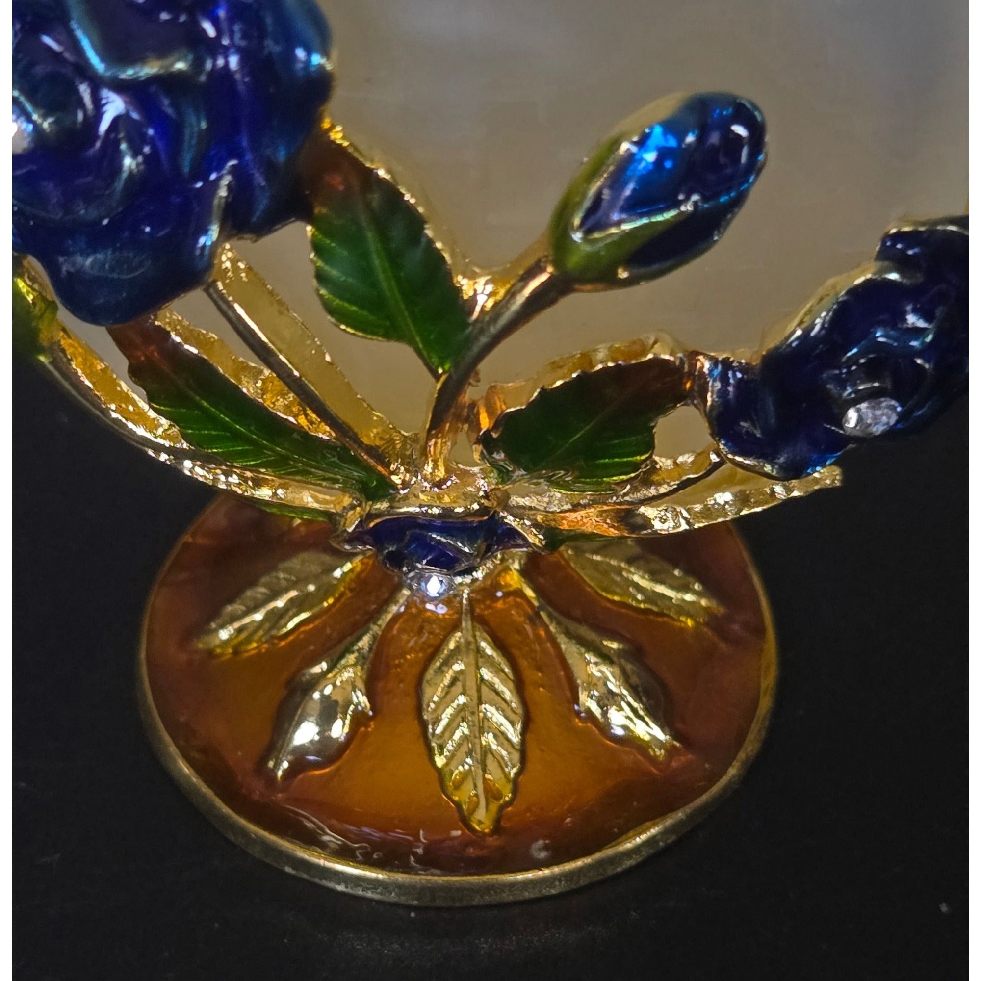 Decorative Gold & Blue Enameled Perfume Bottle With Glass Stopper