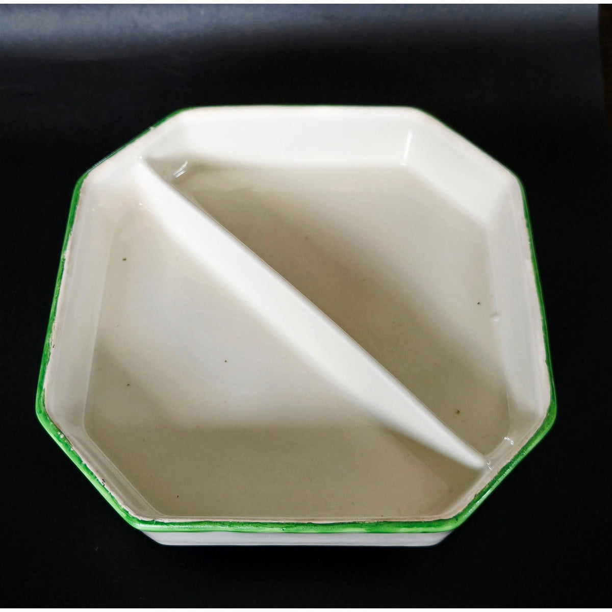 Hand-Painted Ceramic Divided Dish With Floral Lid Green & Orange Accents Octagonal Shape Footed Design