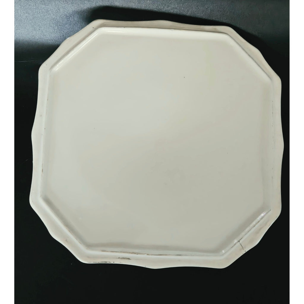 Hand-Painted Ceramic Divided Dish With Floral Lid Green & Orange Accents Octagonal Shape Footed Design