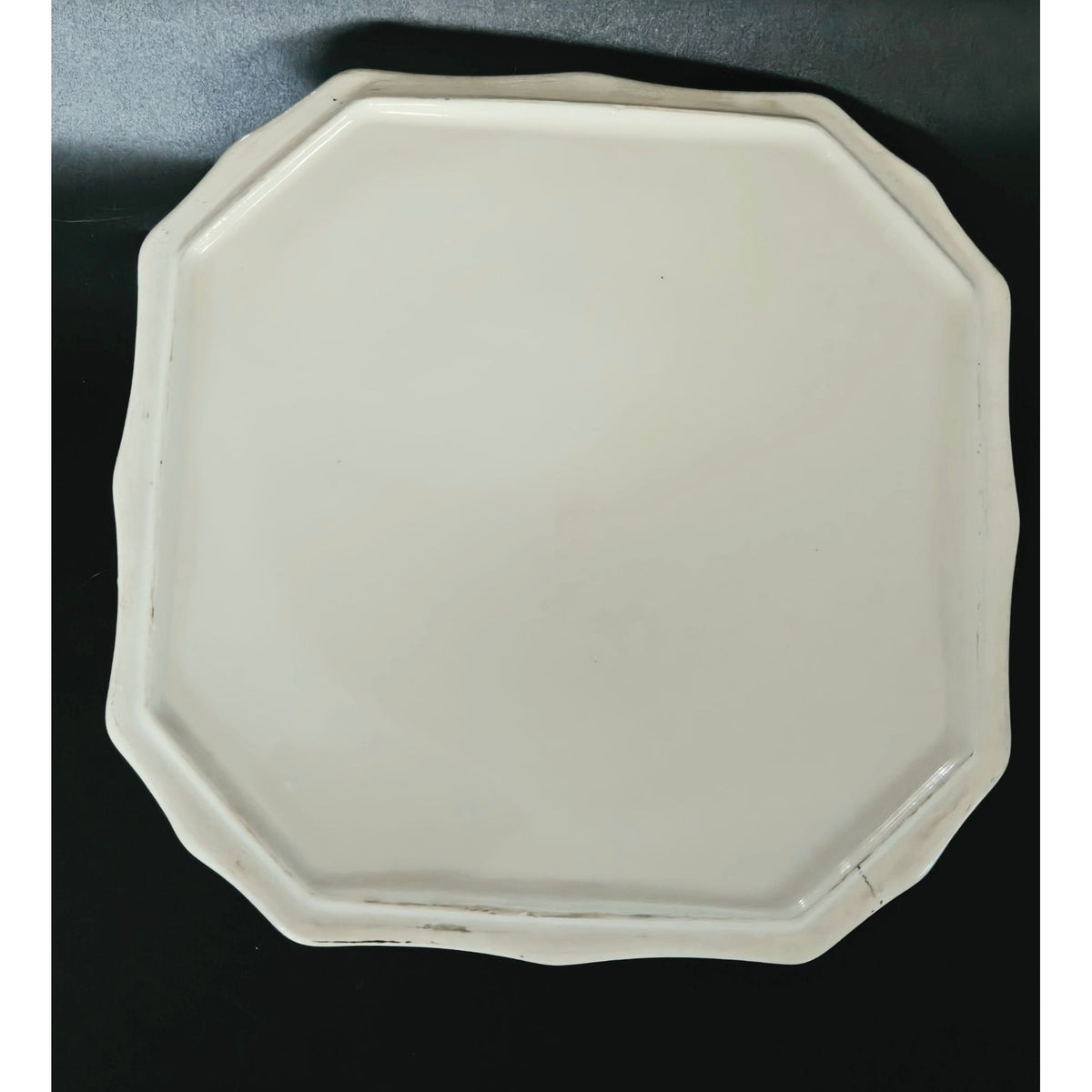 Hand-Painted Ceramic Divided Dish With Floral Lid Green & Orange Accents Octagonal Shape Footed Design
