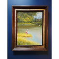 Vintage C. Manuel Oil Painting Small Girl at Waters Edge, Nature, Framed
