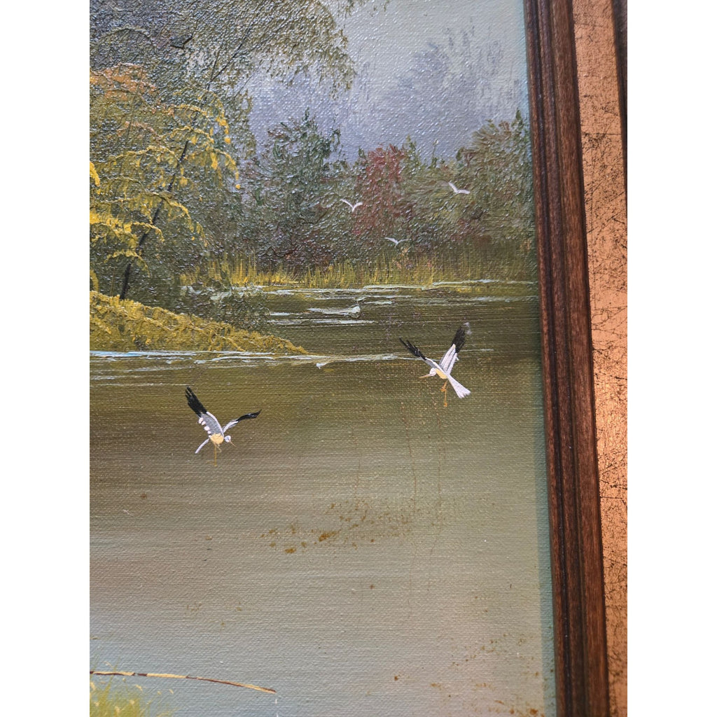 Vintage C. Manuel Oil Painting Small Girl at Waters Edge, Nature, Framed