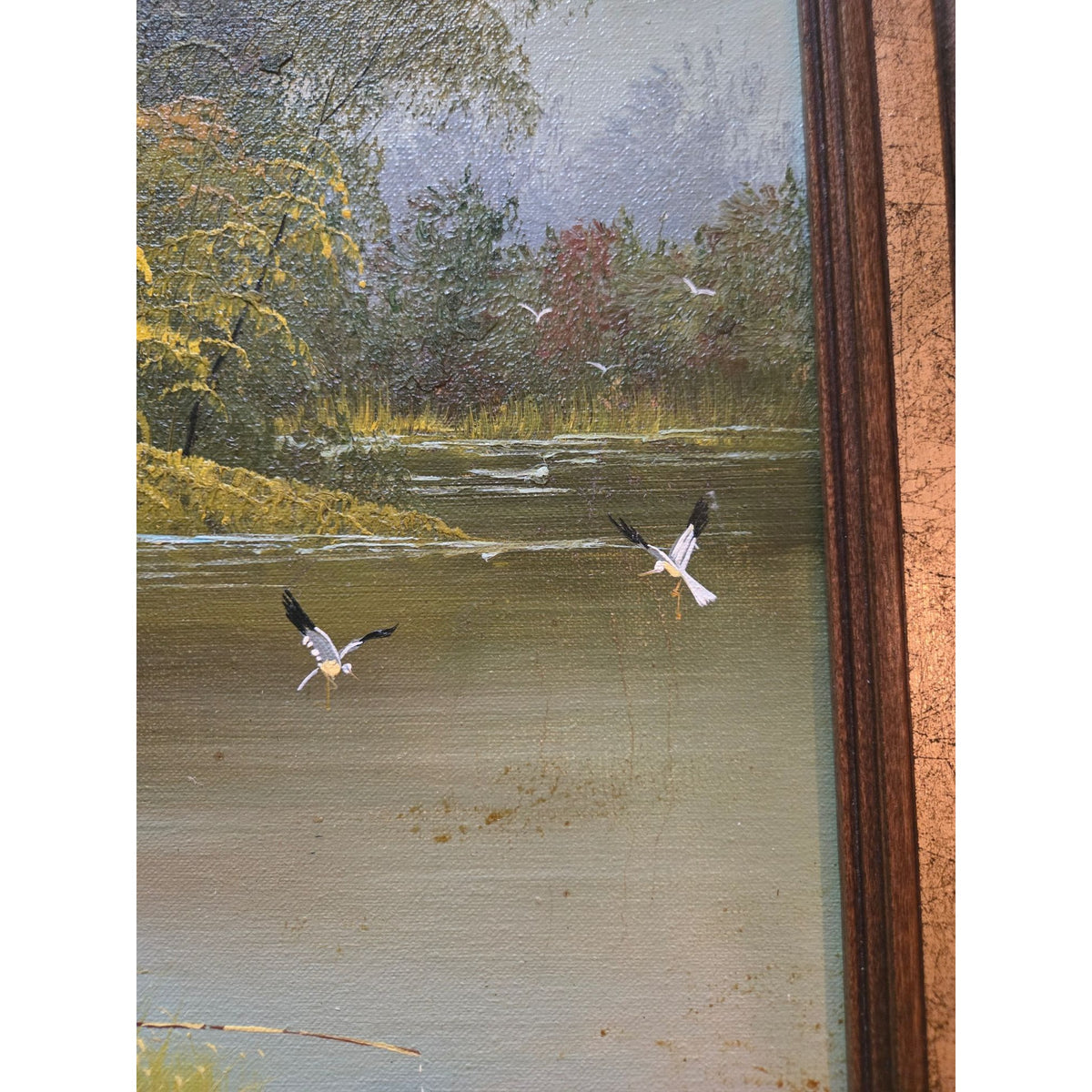 Vintage C. Manuel Oil Painting Small Girl at Waters Edge, Nature, Framed