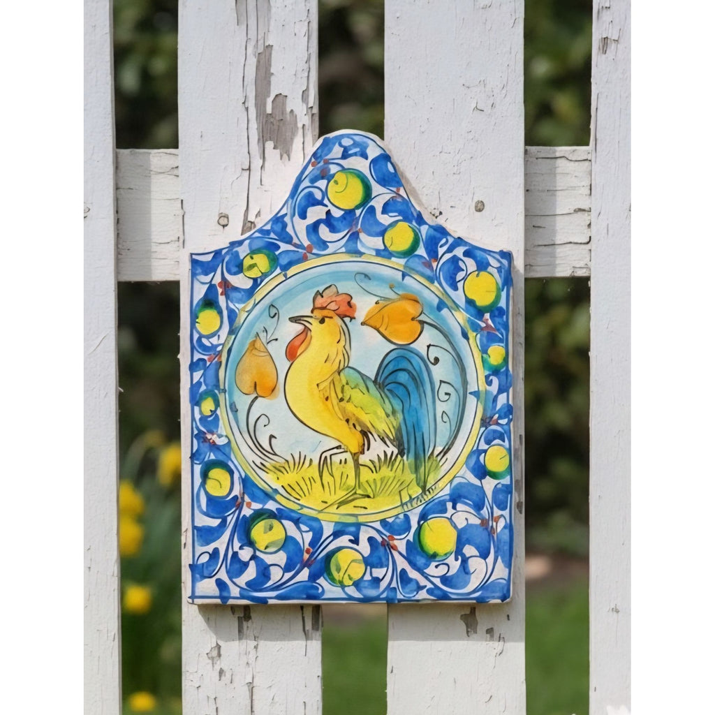 Hand-Painted Frantantoni Stone Wall Plaque With Rooster 12"x8.5" Rustic Italian Style