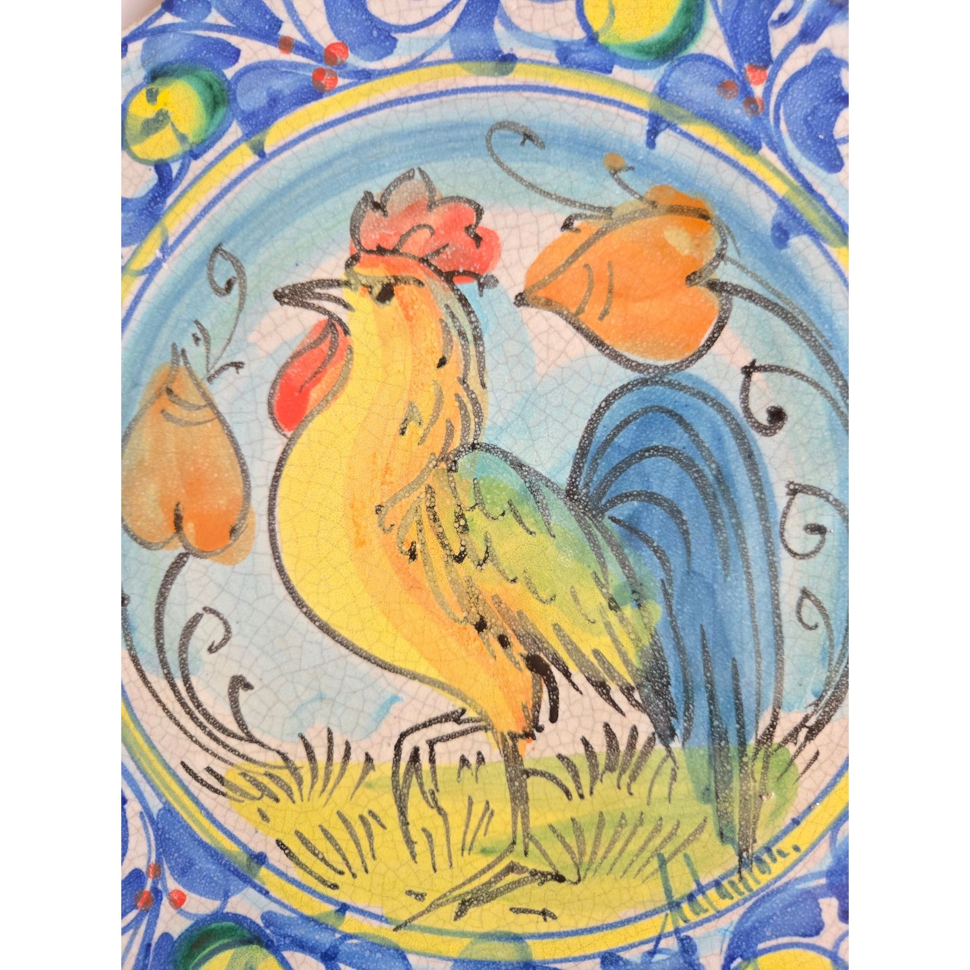 Hand-Painted Frantantoni Stone Wall Plaque With Rooster 12"x8.5" Rustic Italian Style