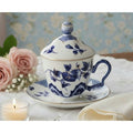 Bombay co. Teacup Saucer and Lid Blue & White Gold Trim Blue Rose Finial RARE set