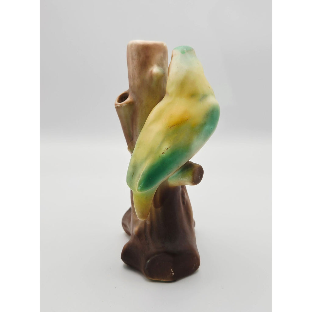 Vintage Ceramic Bird Figurine Vase 3 hole On Tree Stump Hand-Painted