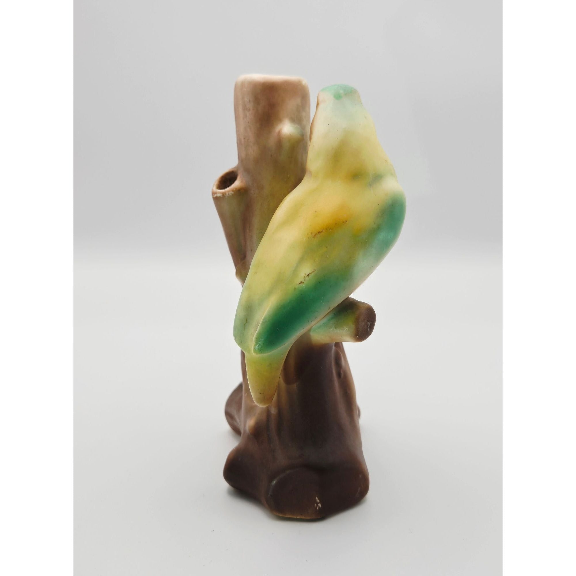Vintage Ceramic Bird Figurine Vase 3 hole On Tree Stump Hand-Painted