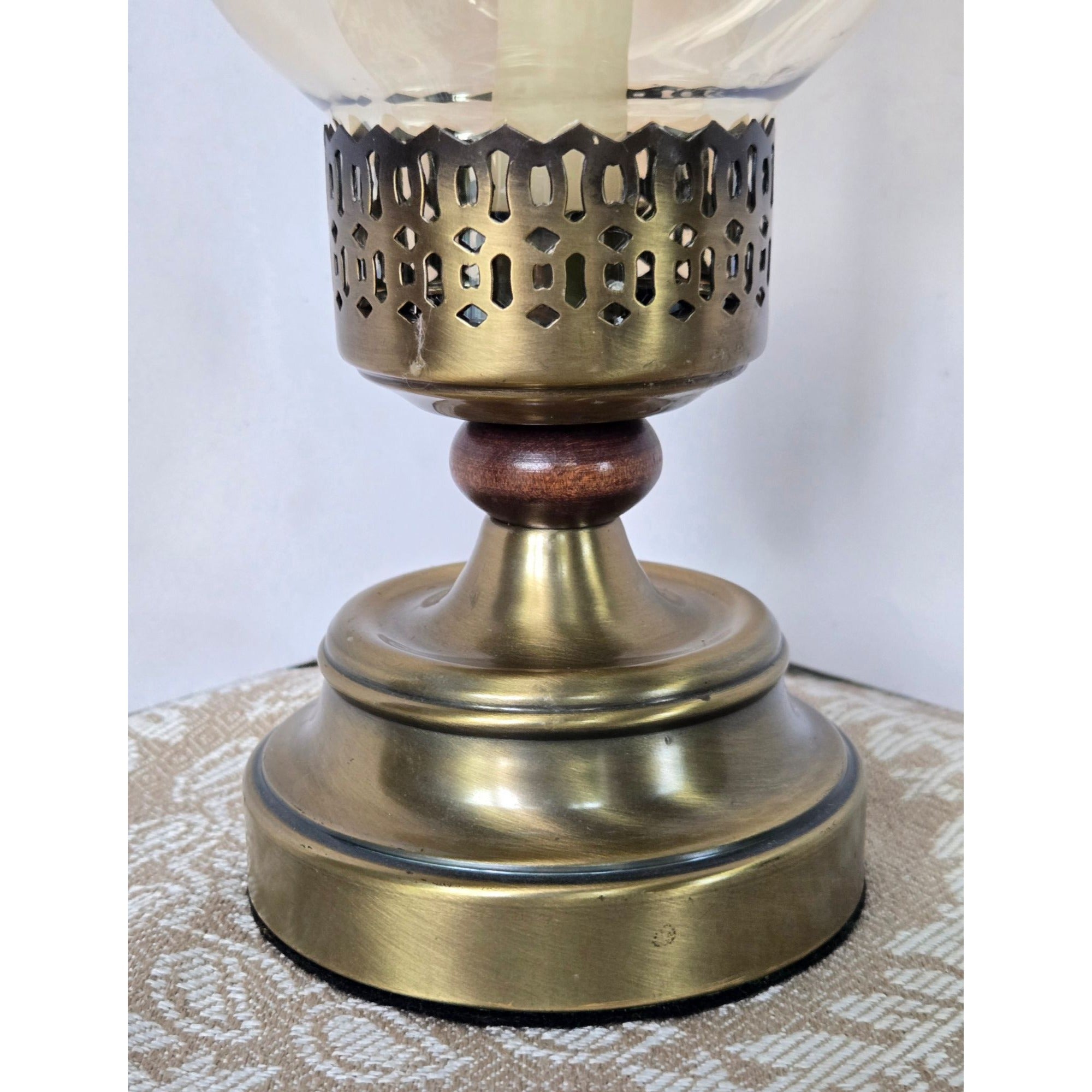 Vintage Brass Hurricane Candle Holder With Amber Glass Globe - Elegant Home Décor Piece