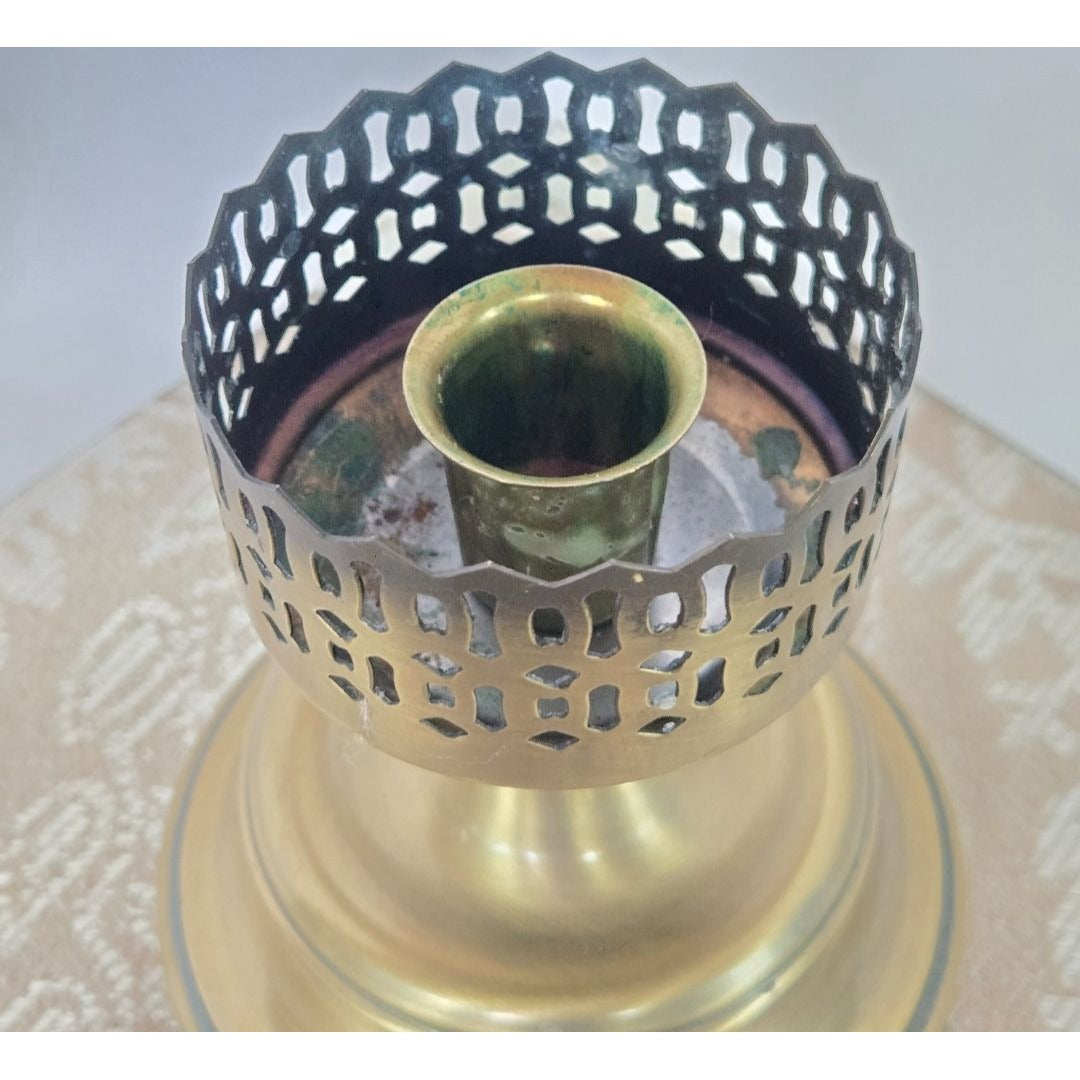 Vintage Brass Hurricane Candle Holder With Amber Glass Globe - Elegant Home Décor Piece